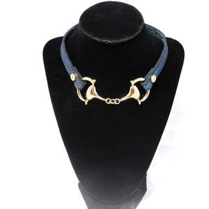 LEATHER CHOKER NECKLACE WITH D-RING HORSE BIT PENDANT by nyet jewelry