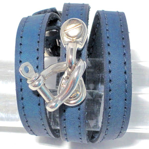 TRIPLE WRAPAROUND LEATHER BRACELET WITH COACHMAN LOOP AND TWISTED ANCHOR SHACKLE  by nyet jewelry.