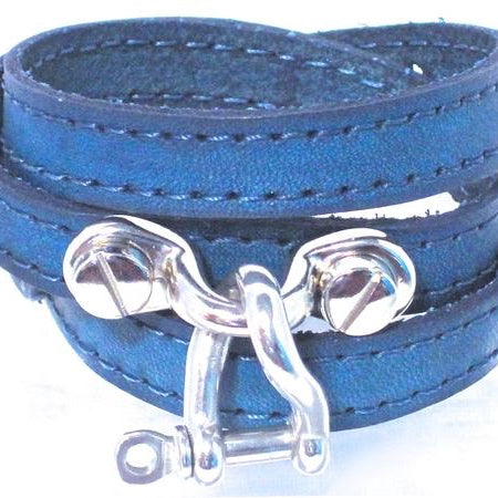 TRIPLE WRAPAROUND LEATHER BRACELET WITH COACHMAN LOOP AND TWISTED ANCHOR SHACKLE  by nyet jewelry.