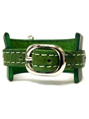 leather cuff with anchor shackle forest green by nyet jewelry.
