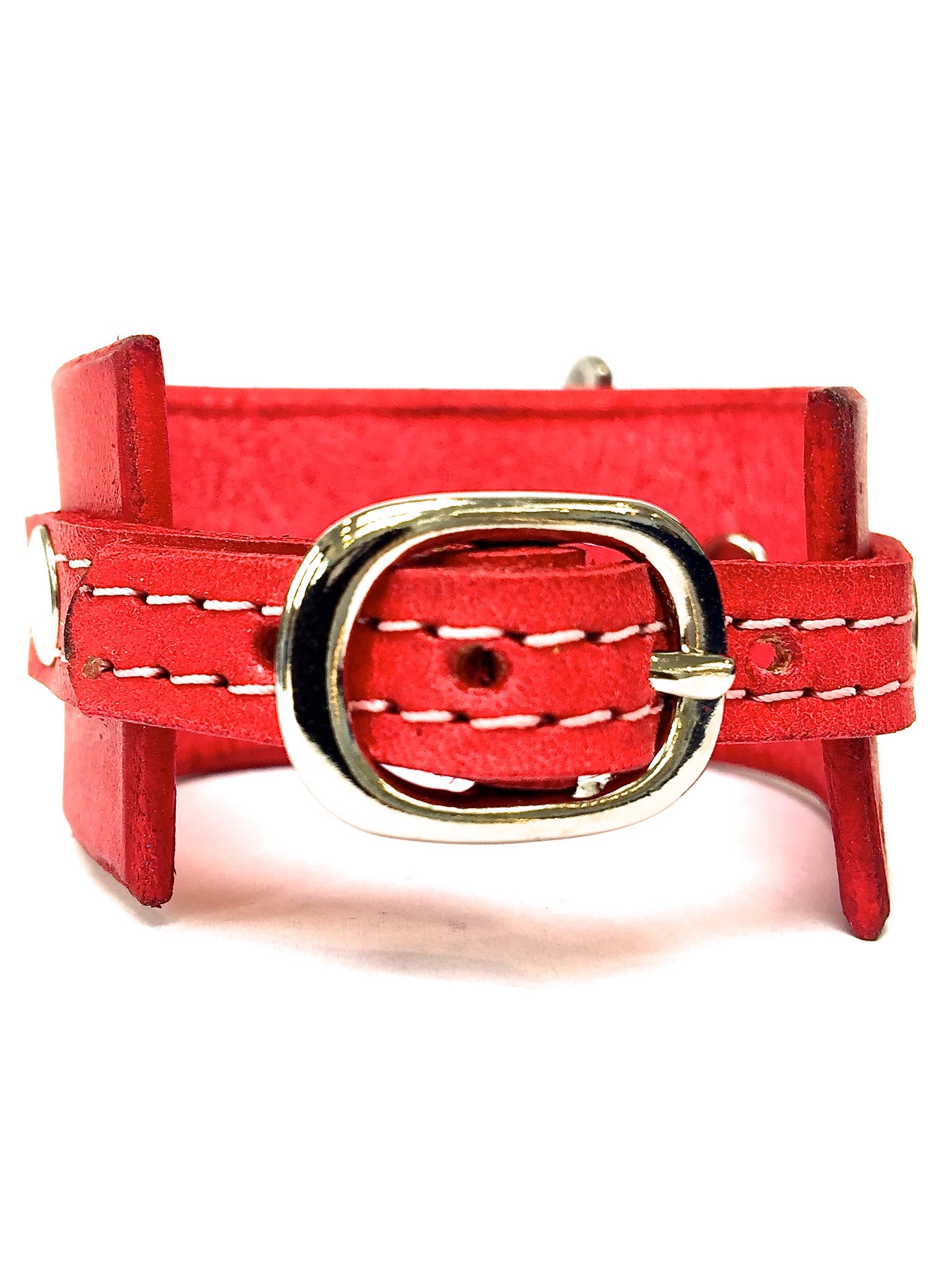 leather cuff with anchor shackle red by nyet jewelry.