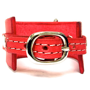 leather cuff with anchor shackle red by nyet jewelry.