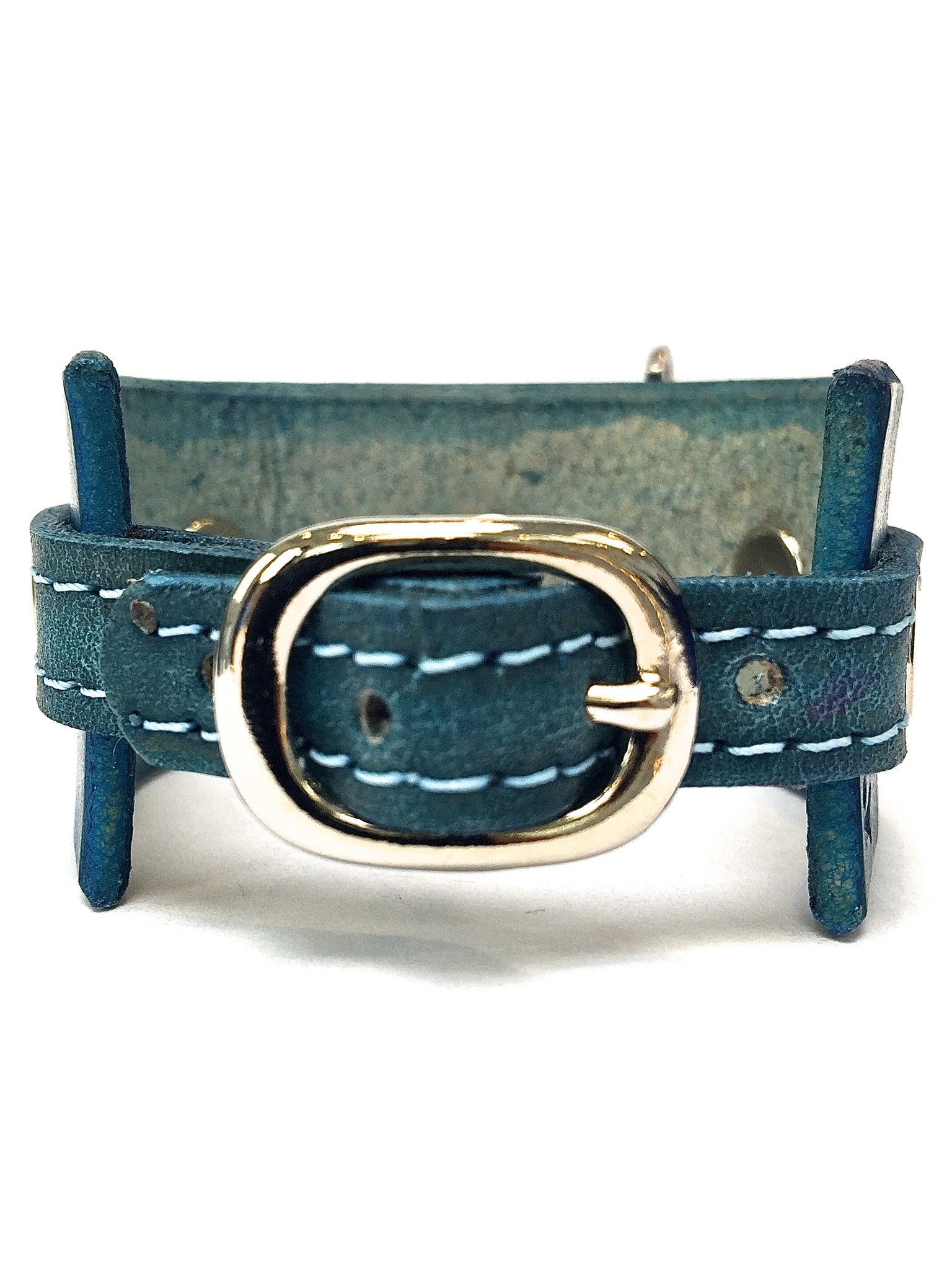 leather cuff with anchor shackle Dark Turquoise by nyet jewelry.