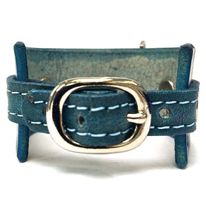 leather cuff with anchor shackle Dark Turquoise by nyet jewelry.