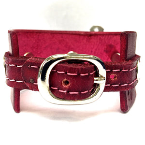 leather cuff with anchor shackle Raspberry by nyet jewelry.