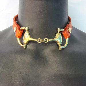 LEATHER CHOKER NECKLACE WITH D-RING HORSE BIT PENDANT