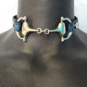 LEATHER CHOKER NECKLACE WITH D-RING HORSE BIT PENDANT by nyet jewelry