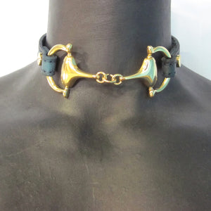 LEATHER CHOKER NECKLACE WITH D-RING HORSE BIT PENDANT by nyet jewelry