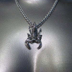 ROUND STAINLESS STEEL CHAIN NECKLACE WITH HEAVYWEIGHT SCORPION PENDANT. by nyet jewelry