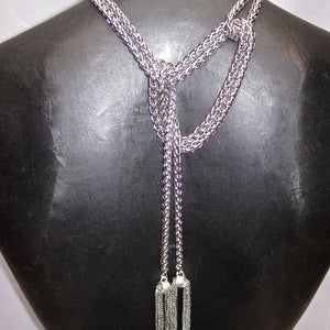 EXTRA LONG STAINLESS STEEL LARIAT NECKLACE WITH CHAIN TASSELS. by NYET Jewelry.