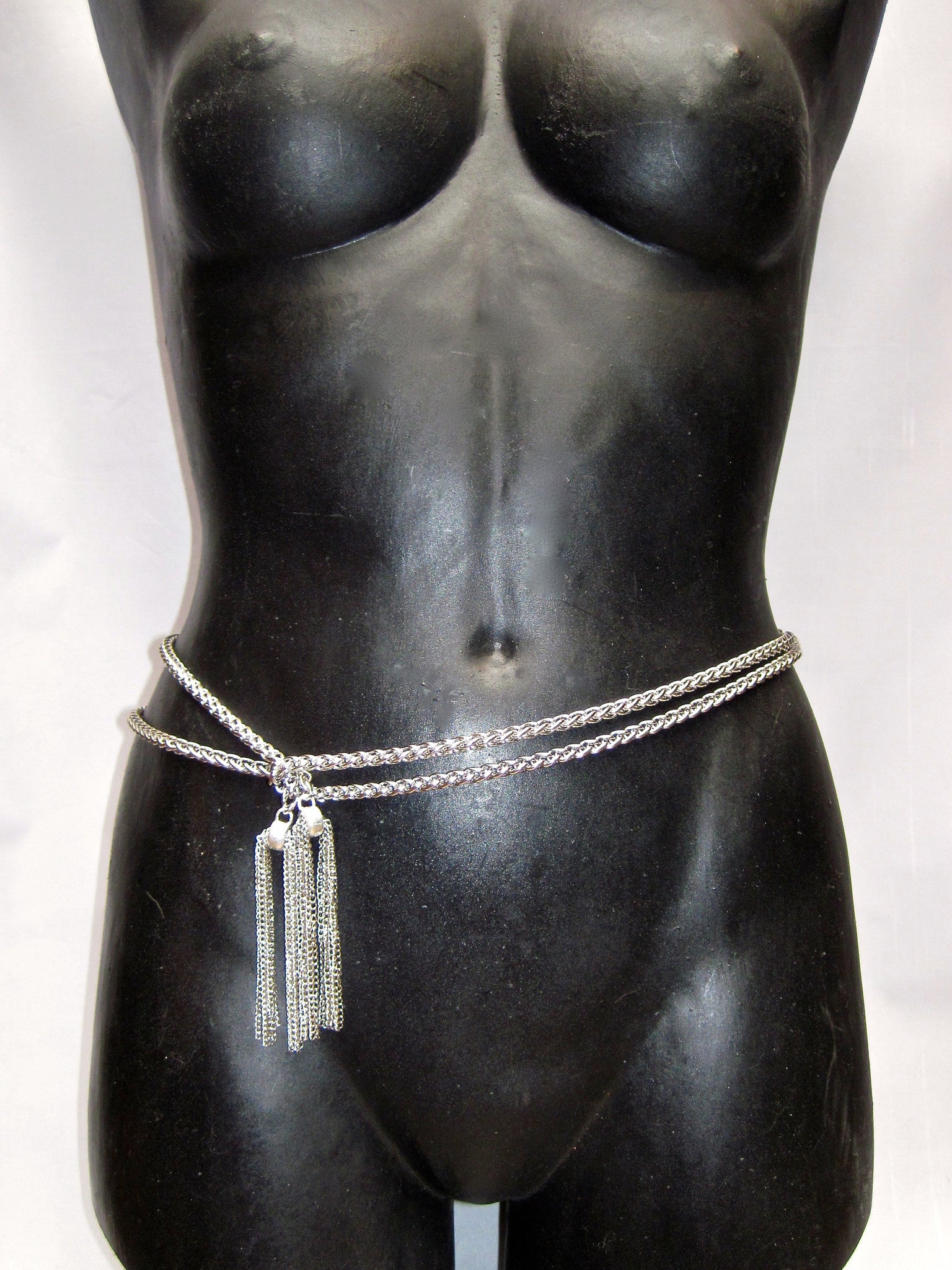 EXTRA LONG STAINLESS STEEL LARIAT NECKLACE WITH CHAIN TASSELS. by NYET Jewelry.