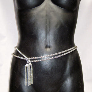 EXTRA LONG STAINLESS STEEL LARIAT NECKLACE WITH CHAIN TASSELS. by NYET Jewelry.