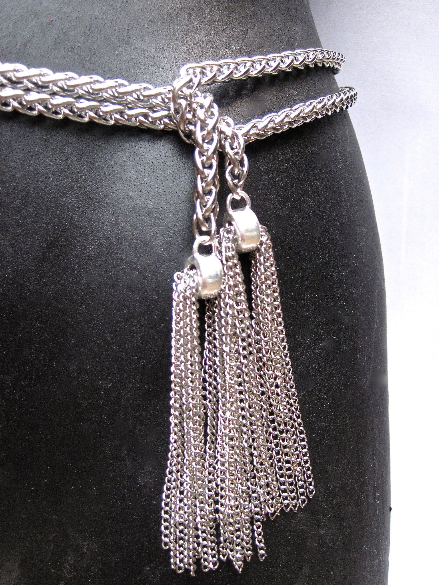 Extra Long Stainless Steel Lariat With Chain Tassels NYET Jewelry
