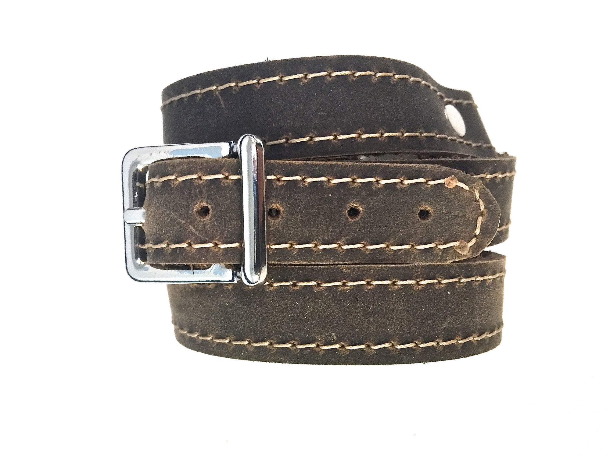 Riveted Distressed Utility Leather Wraparound Bracelet    Apps   Save