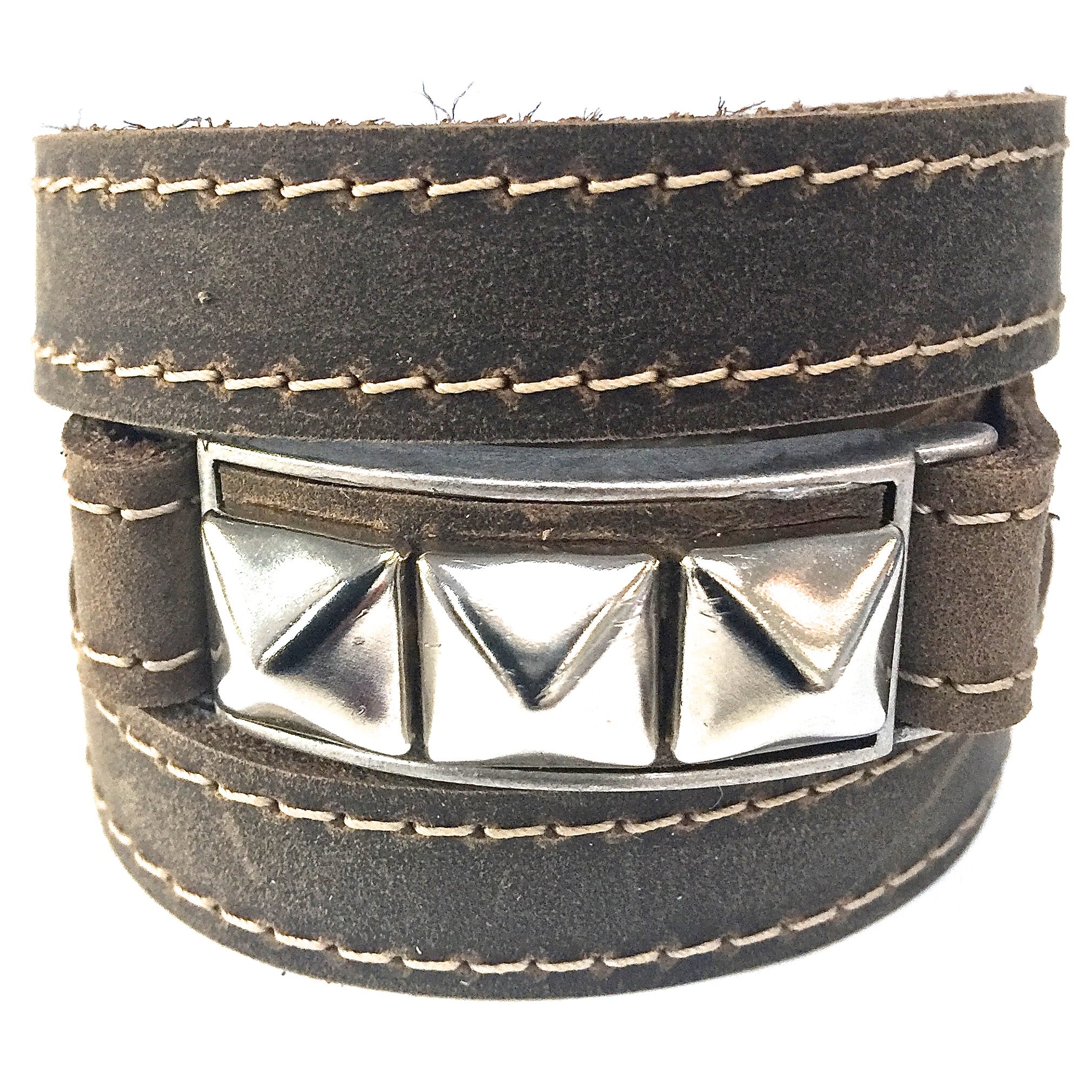 Riveted Distressed Utility Leather Wraparound Bracelet