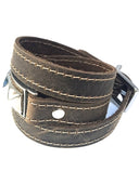 Riveted Distressed Utility Leather Wraparound Bracelet    Apps   Save