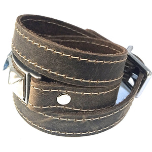 Riveted Distressed Utility Leather Wraparound Bracelet    Apps   Save