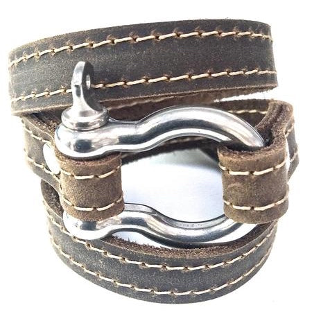 Signature Shackle Wraparound Bracelet Distressed Utility Leather