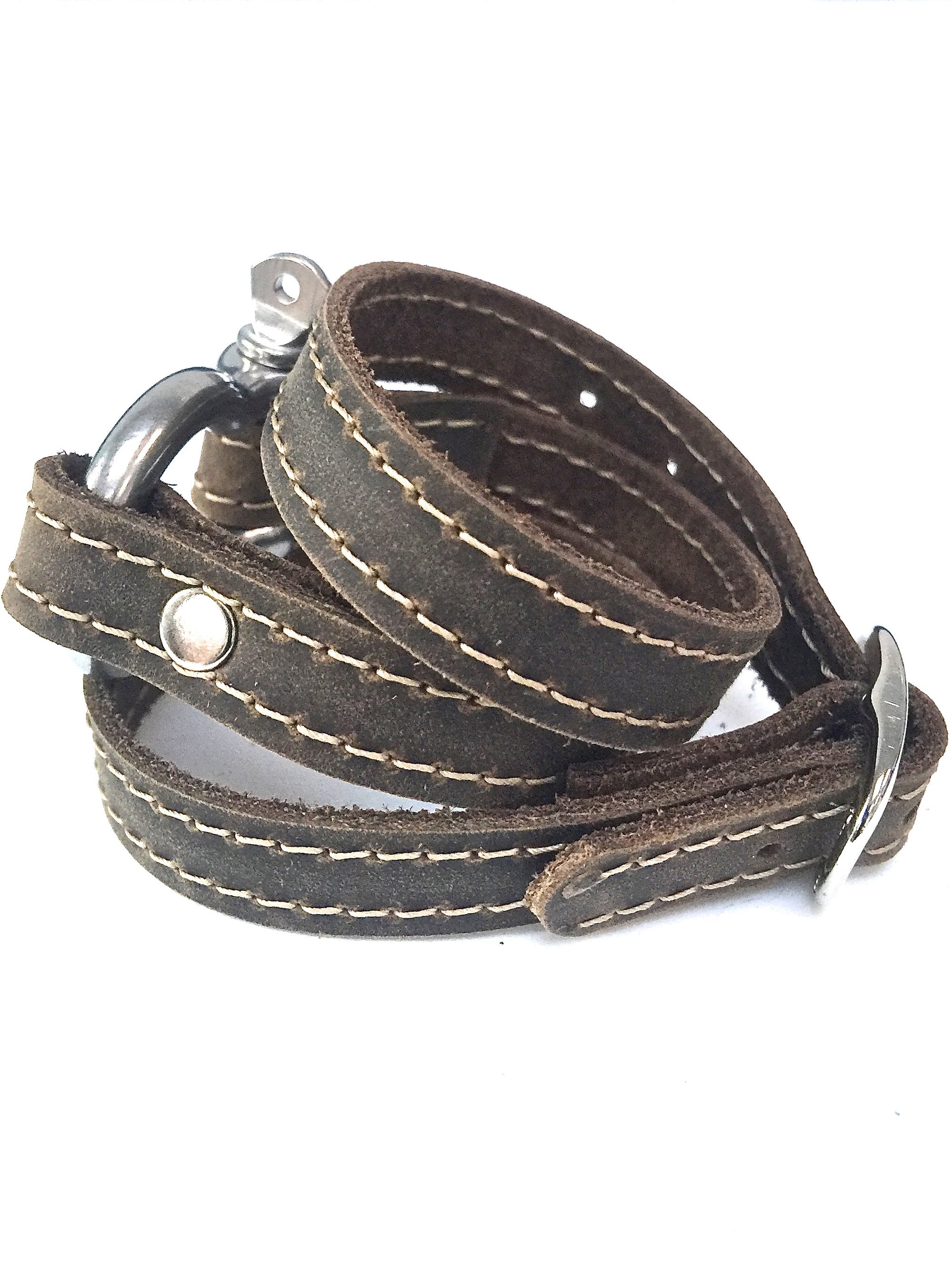 Signature Shackle Wraparound Bracelet Distressed Utility Leather