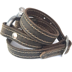 Signature Shackle Wraparound Bracelet Distressed Utility Leather