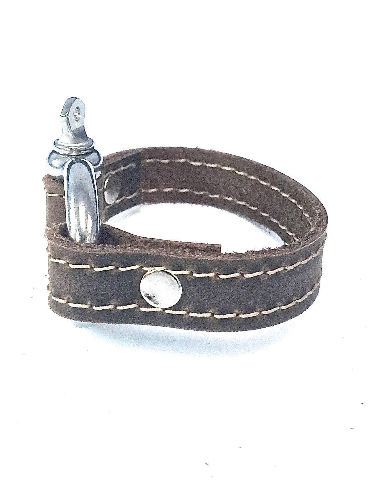 Signature leather bracelet with shackle distressed utility leather