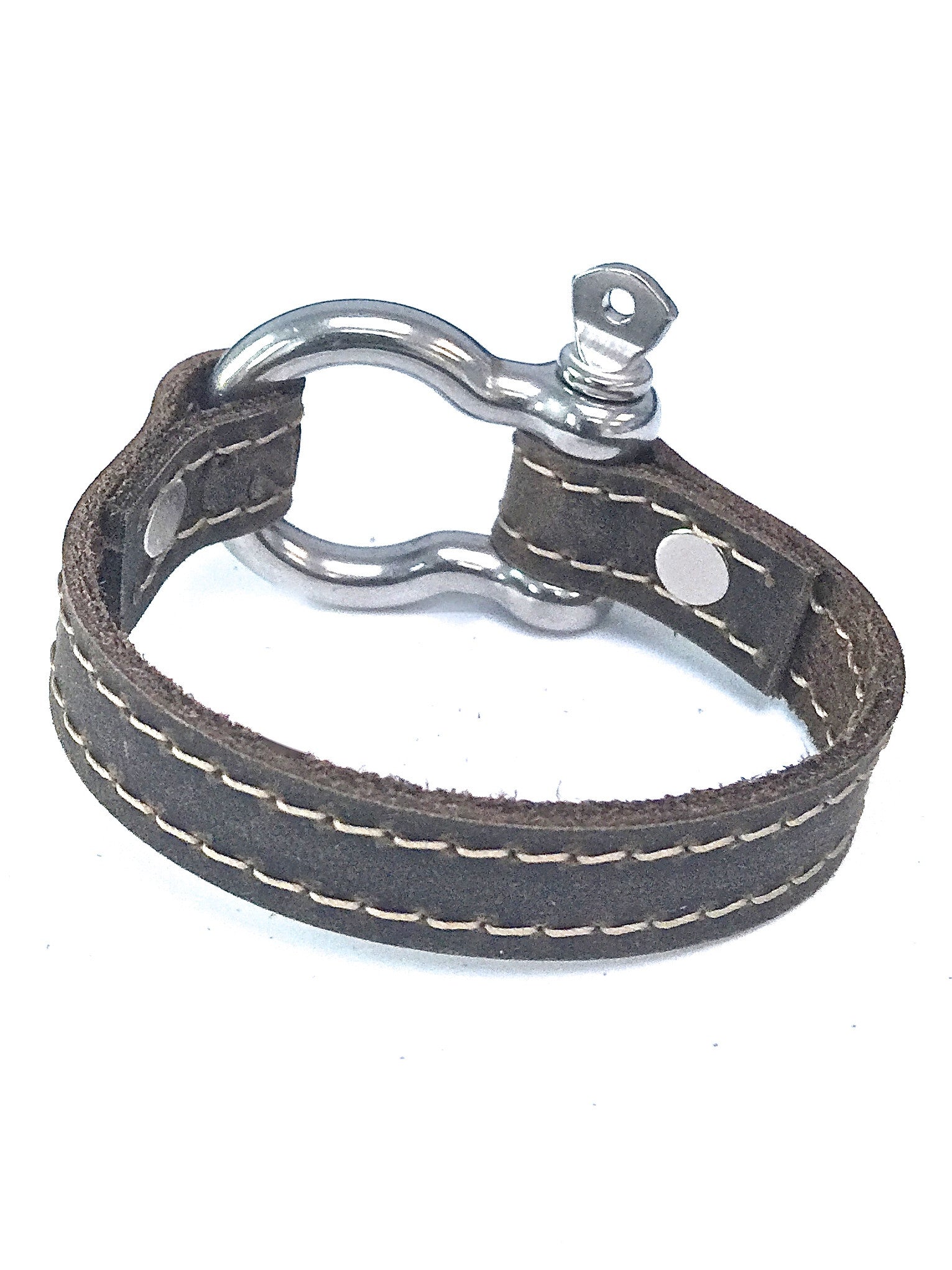 Signature leather bracelet with shackle distressed utility leather