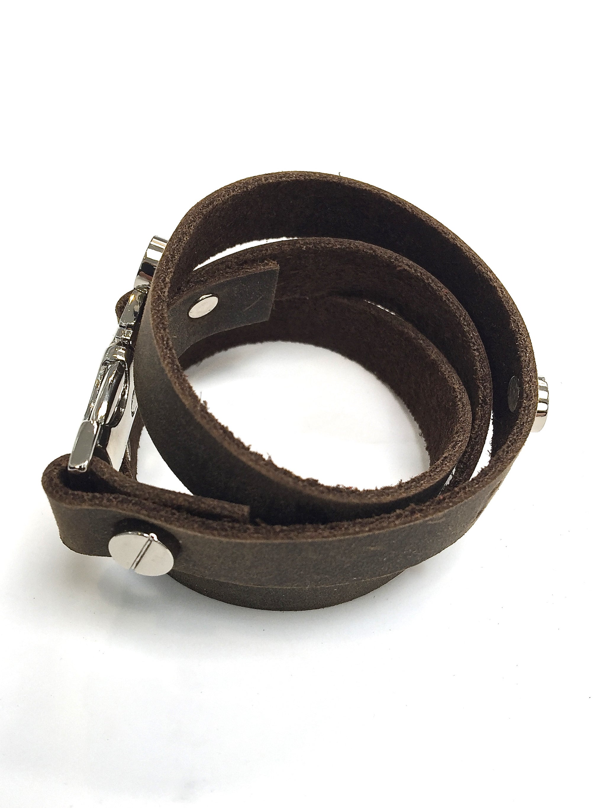 Quicksnap triple leather wraparound bracelet distressed utility by NYET jewelry leather