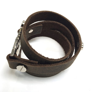 Quicksnap triple leather wraparound bracelet distressed utility by NYET jewelry leather