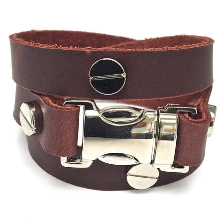 Quicksnap triple leather wraparound bracelet distressed utility leather by NYET jewelry