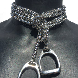 Extra Long Stainless Steel Lariat With stirrups by nyet jewelry.