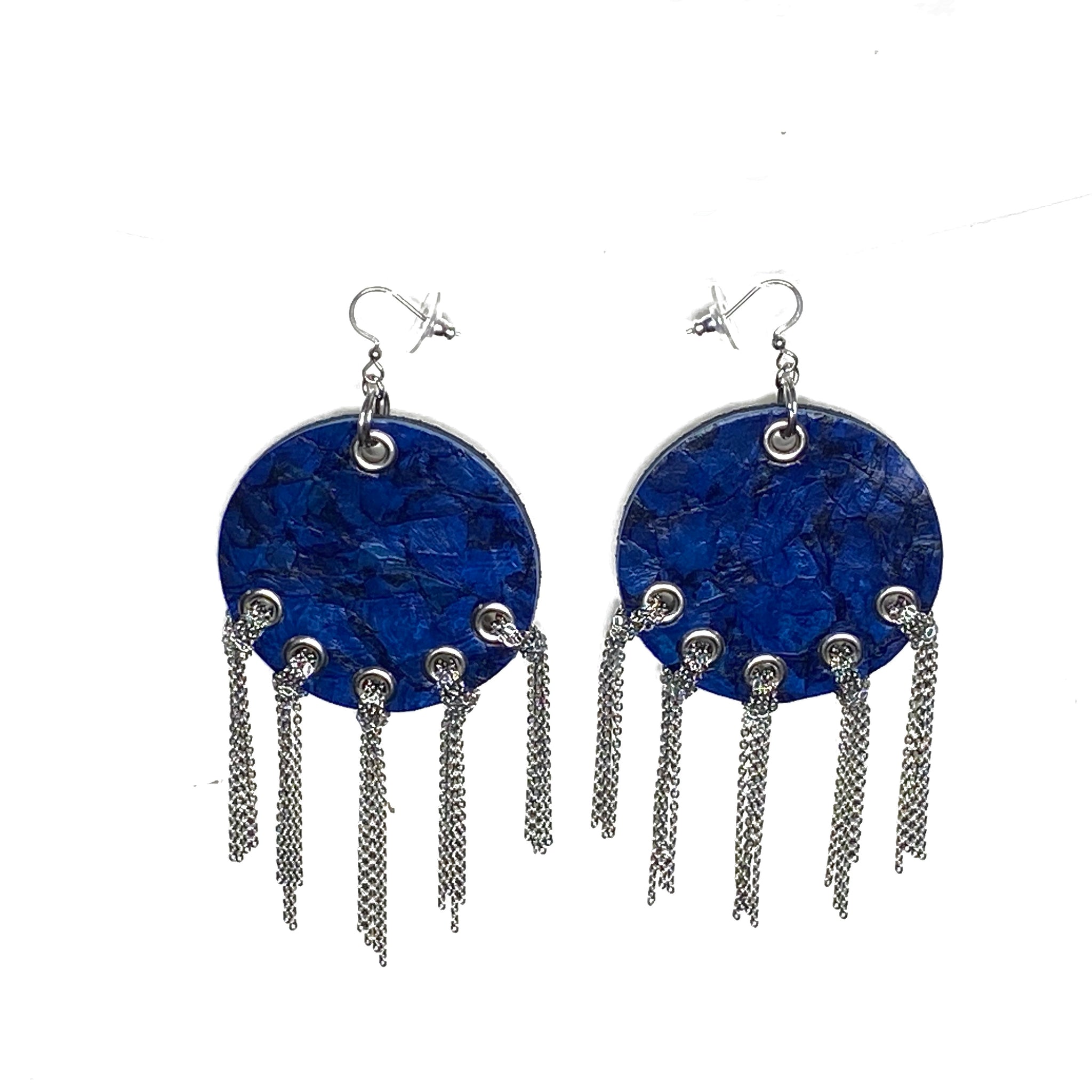 Fish leather earrings with chains