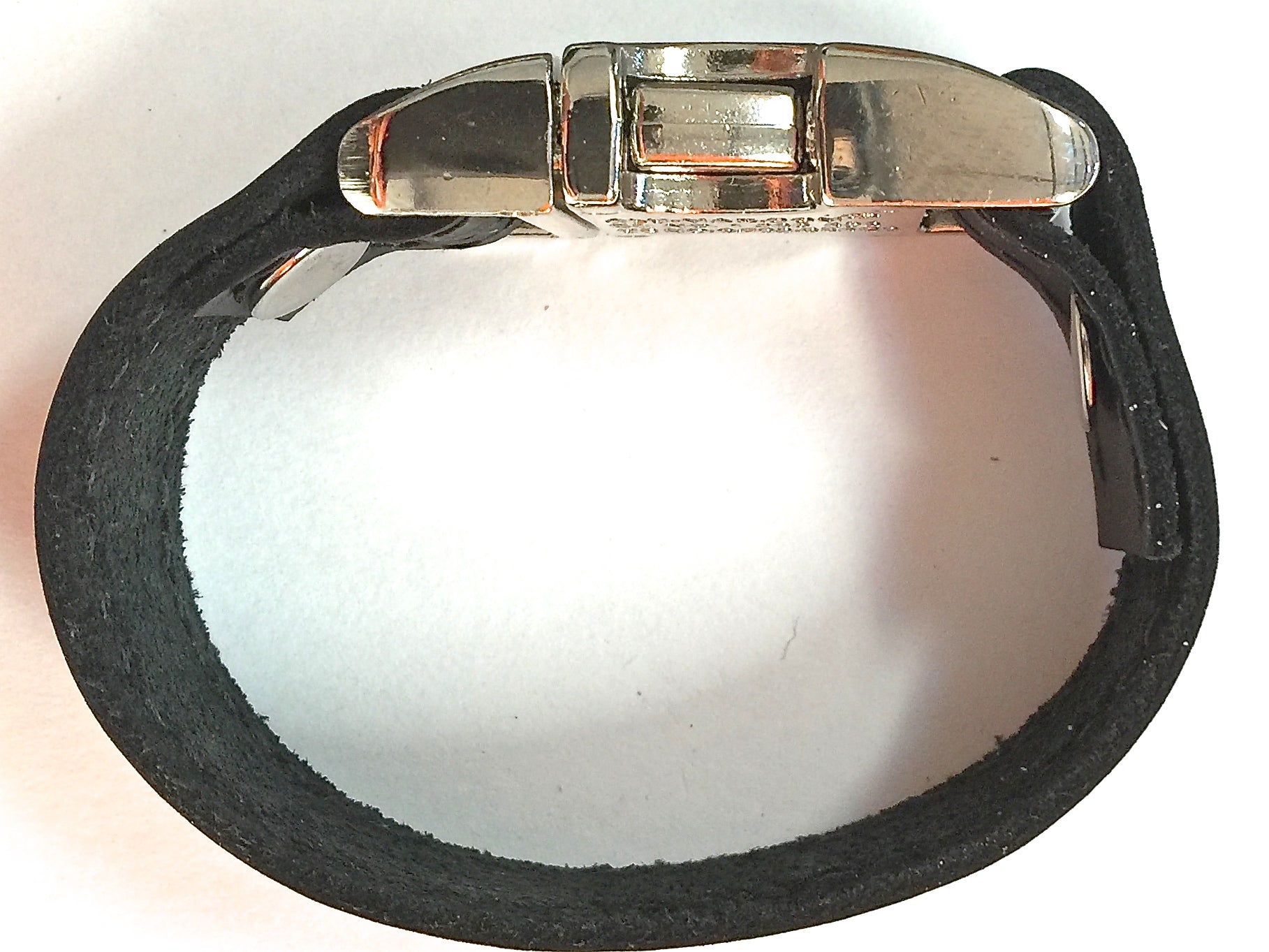 Black leather bracelet with side squeeze aluminum buckle