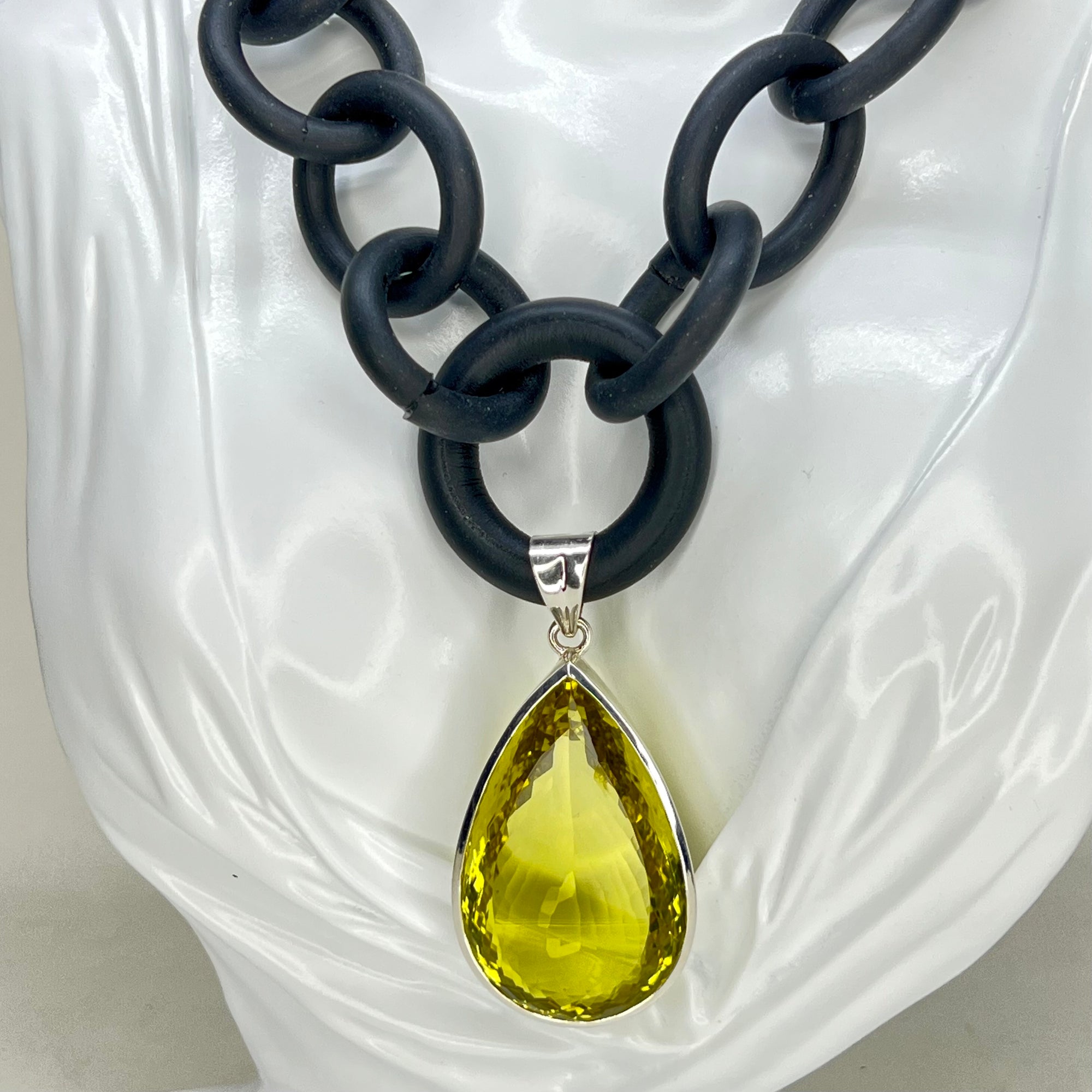 Lemon Topaz and Rubber Necklace