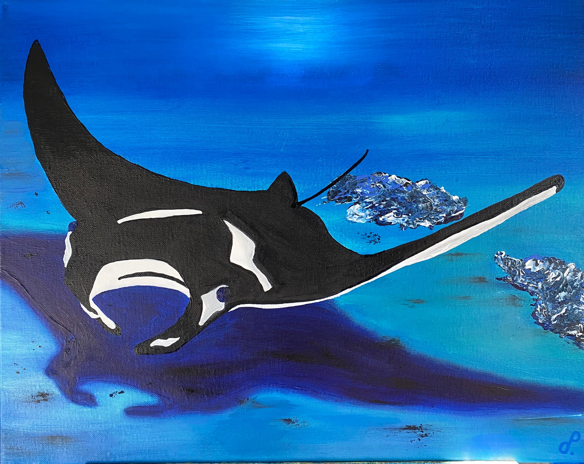 Manta ray acrylic painting by D Pontvieux 