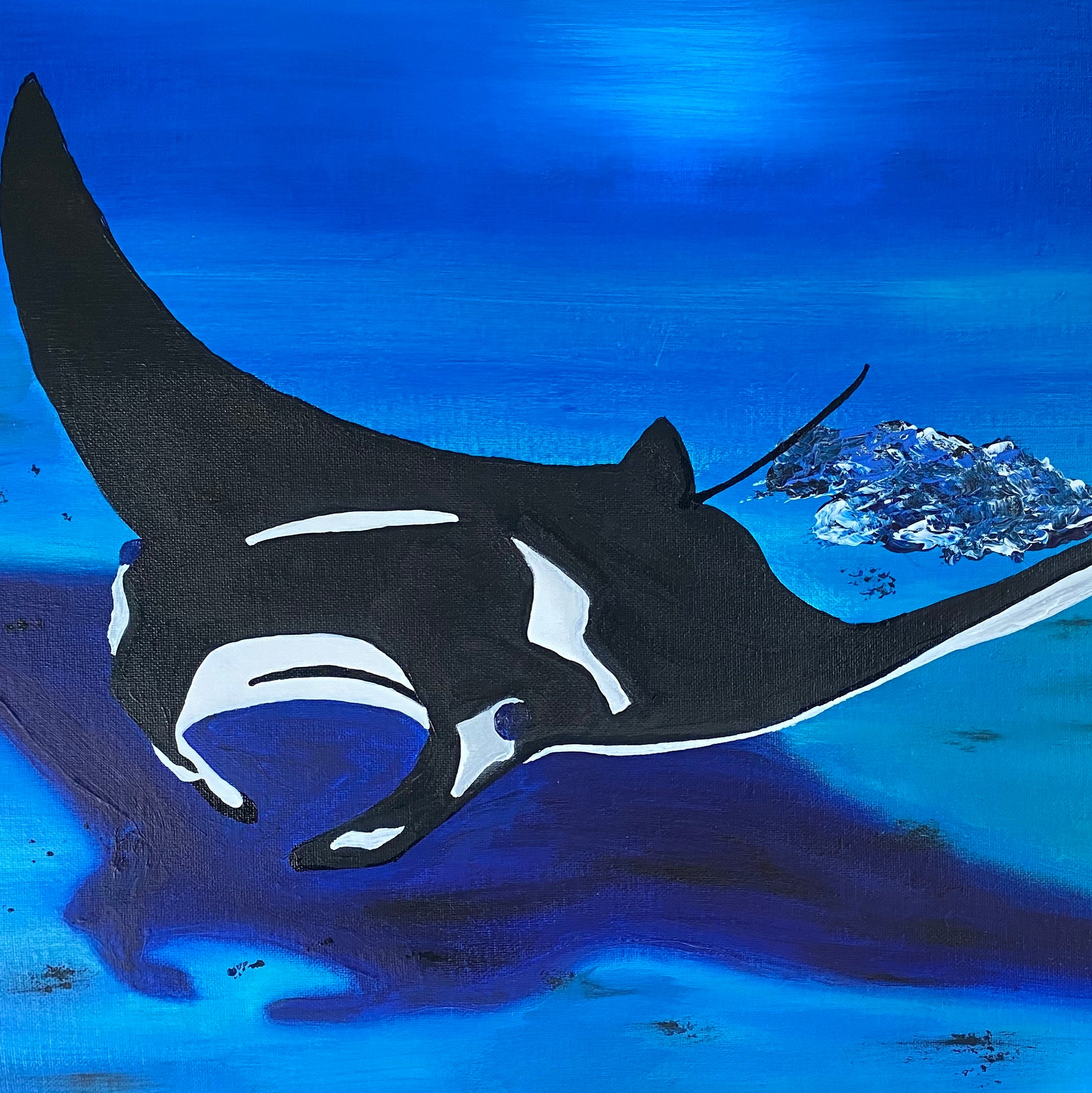 Manta ray acrylic painting by D Pontvieux close up