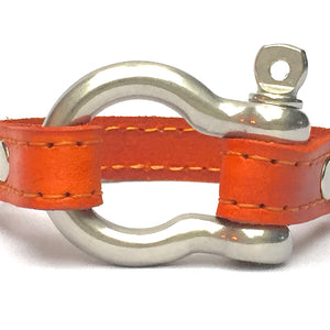 STITCHED LEATHER AND STAINLESS STEEL SHACKLE by nyet jewelry.