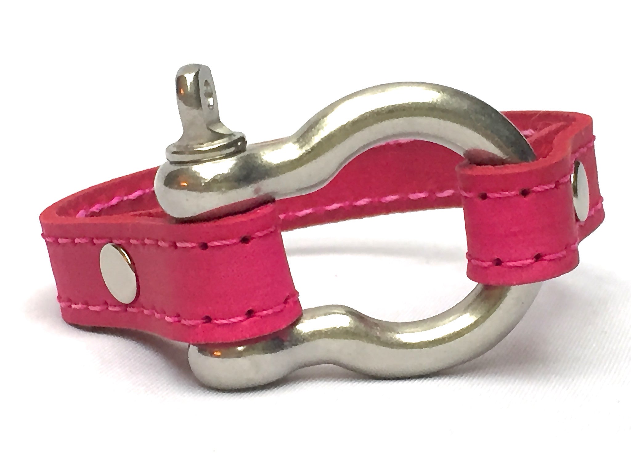 STITCHED LEATHER AND STAINLESS STEEL SHACKLE by nyet jewelry.