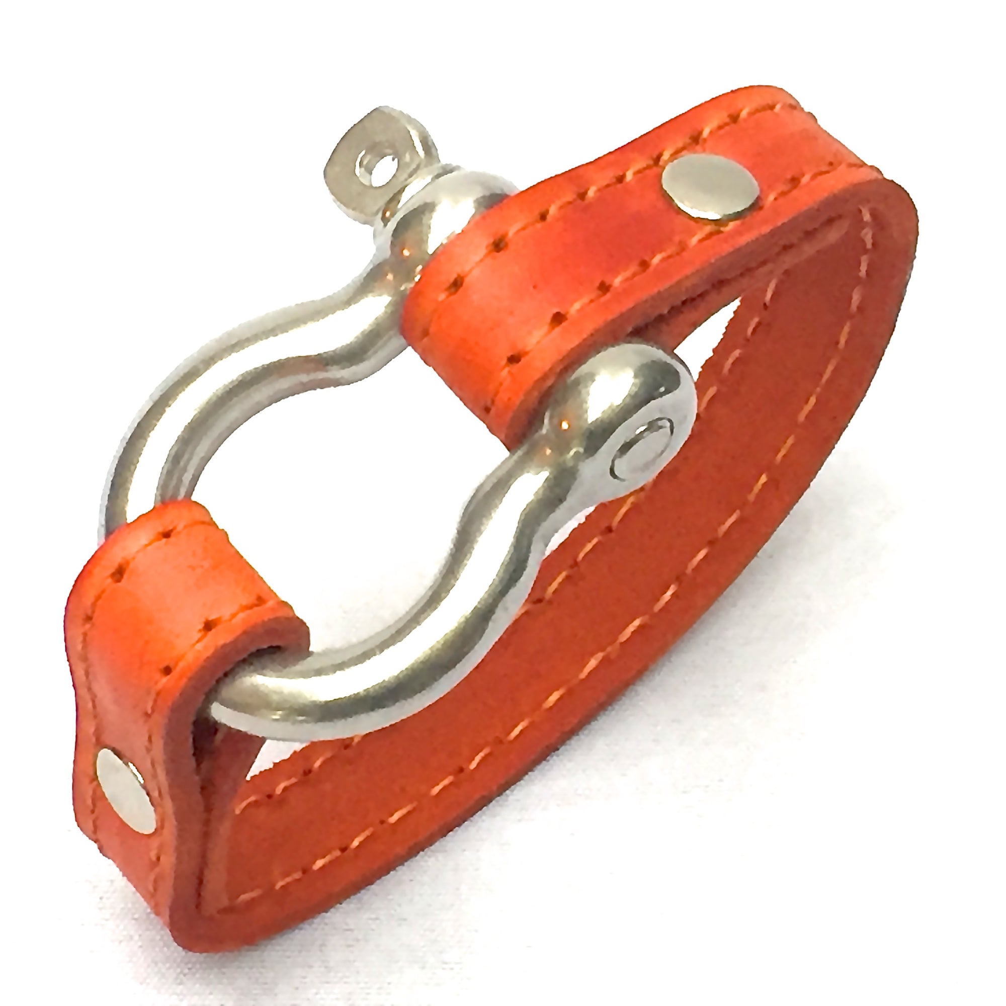 STITCHED LEATHER AND STAINLESS STEEL SHACKLE by nyet jewelry.