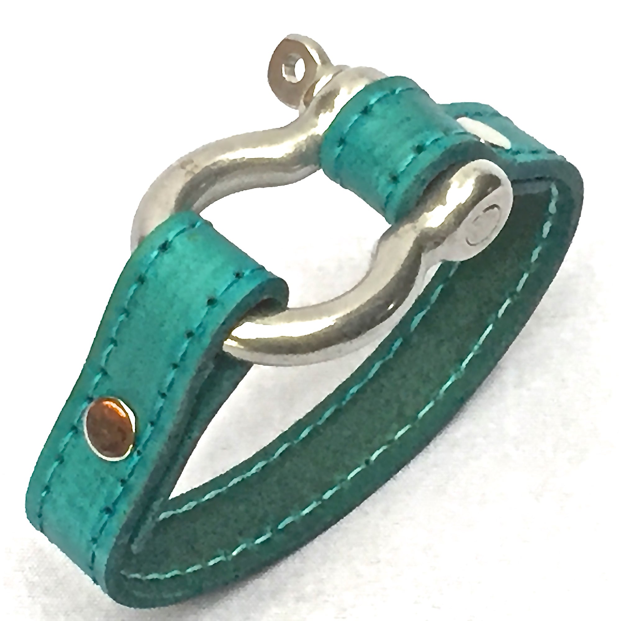 STITCHED LEATHER AND STAINLESS STEEL SHACKLE by nyet jewelry.