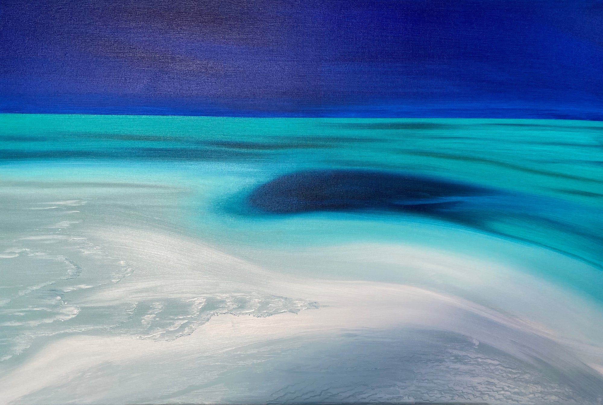 Blue hole by sand bar original painting by Delphine Pontvieux