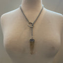 LARIAT MADE OF STAINLESS STEEL CHAIN WITH LARGE SMOKY QUARTZ PENDANT. by NYET Jewelry.