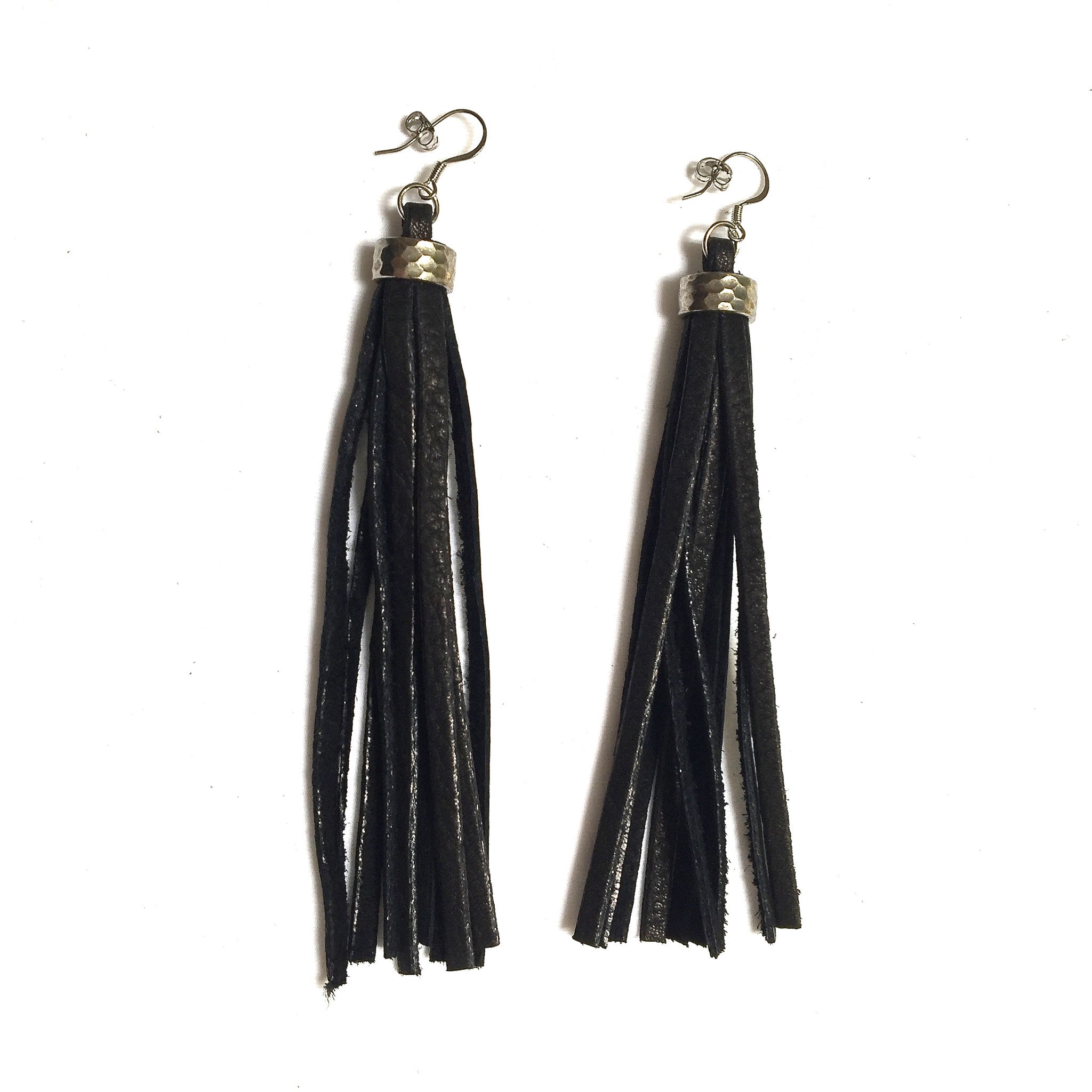 nyet jewelry HAMMERED STEEL AND DEERSKIN LEATHER earrings