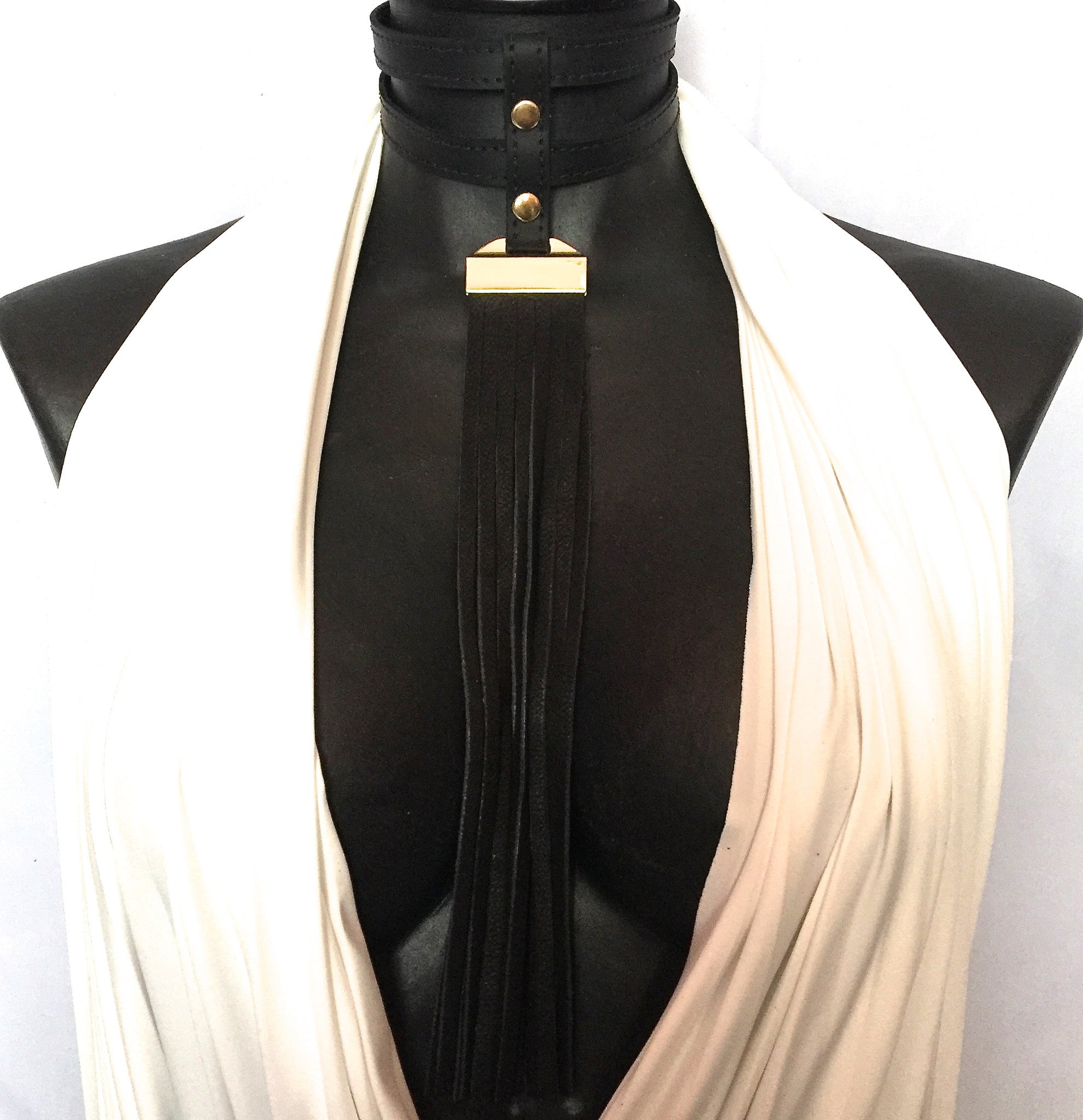 DOUBLE LEATHER CHOKER NECKLACE WITH LONG DEERSKIN LEATHER FRINGE by nyet jewelry