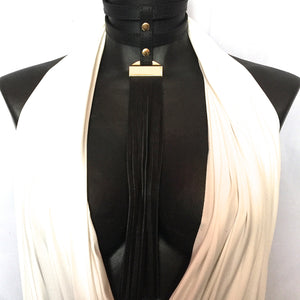 DOUBLE LEATHER CHOKER NECKLACE WITH LONG DEERSKIN LEATHER FRINGE by nyet jewelry