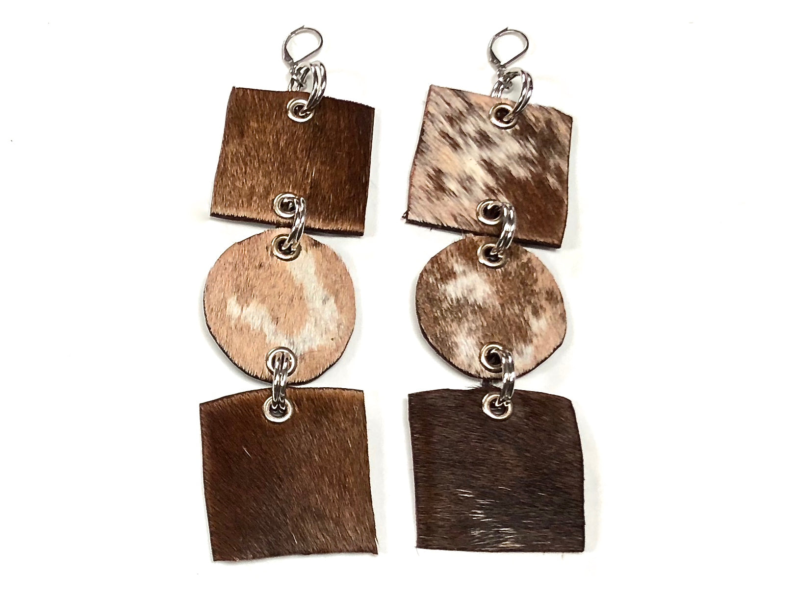 hair on cowhide drop earrings by NYET Jewelry