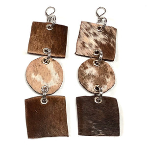 hair on cowhide drop earrings by NYET Jewelry