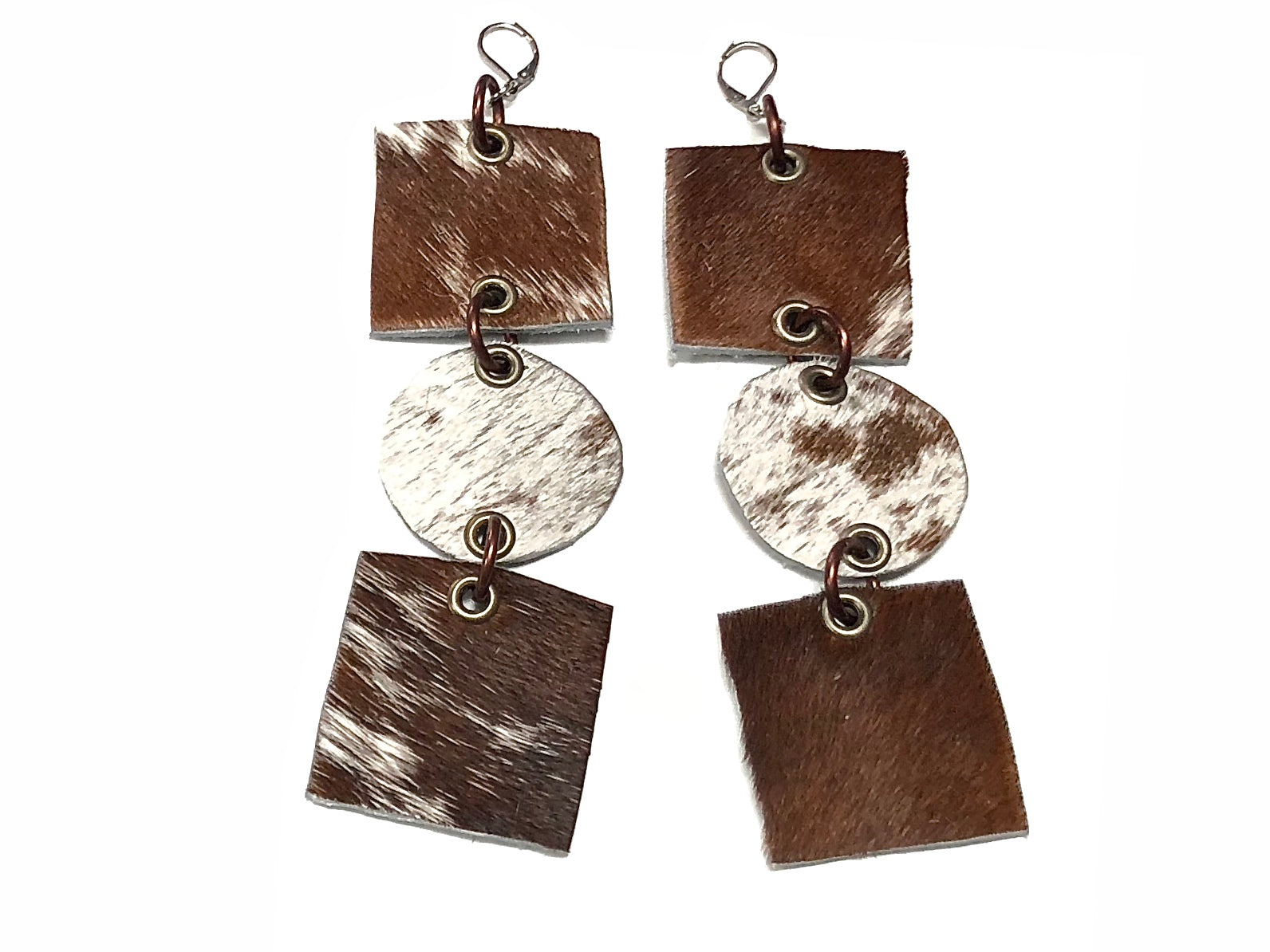 hair on cowhide drop earrings by NYET Jewelry