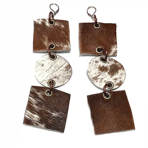 hair on cowhide drop earrings by NYET Jewelry