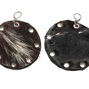 HAIR-ON COWHIDE DISC EARRINGS WITH METAL RIVETS NYET Jewelry