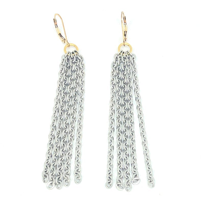 CHAIN TASSEL EARRINGS SILVER AND GOLD BY NYET JEWELRY.